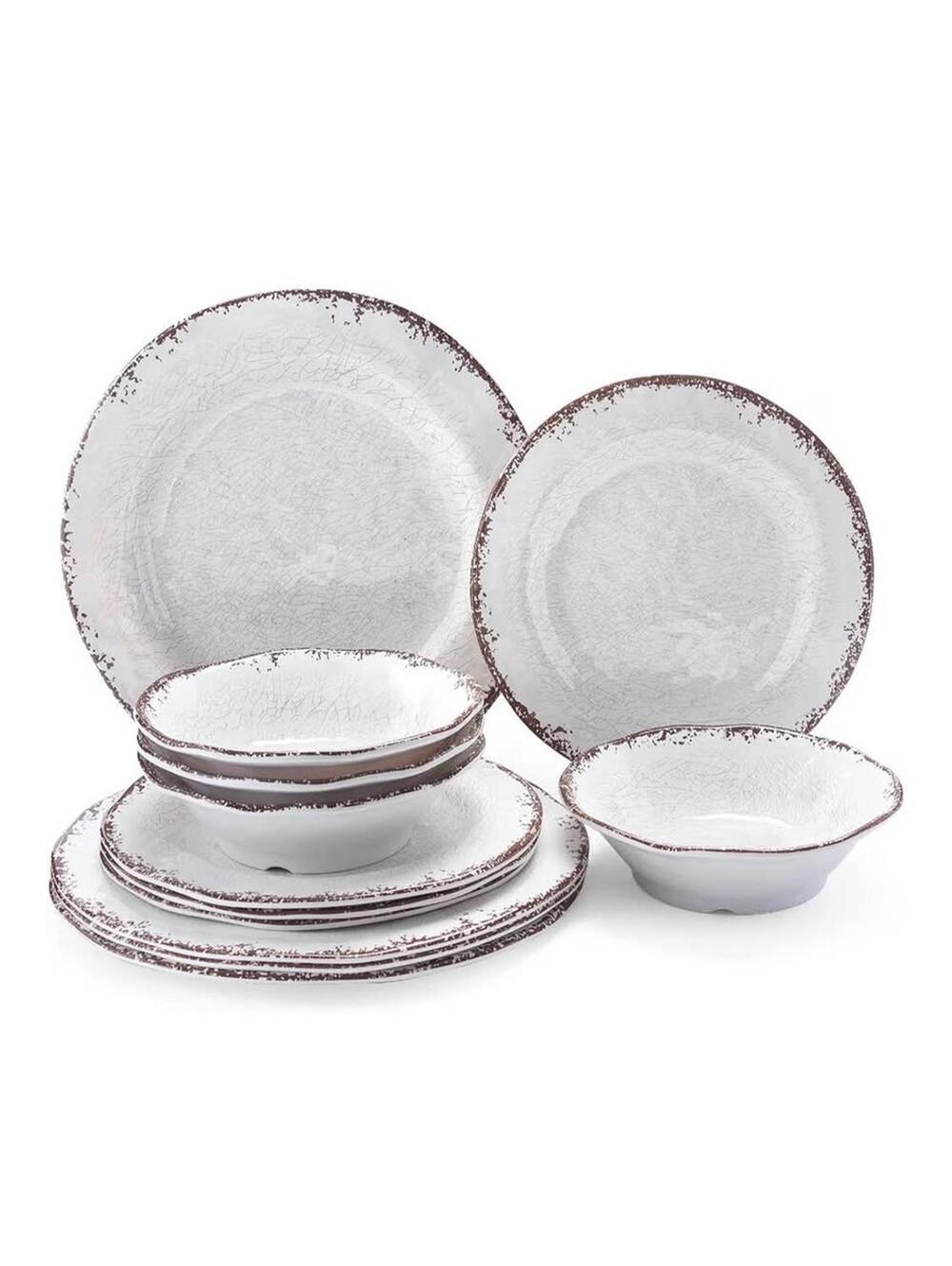 LEHAHA Vintage White Melamine Dinnerware set-12 Piece